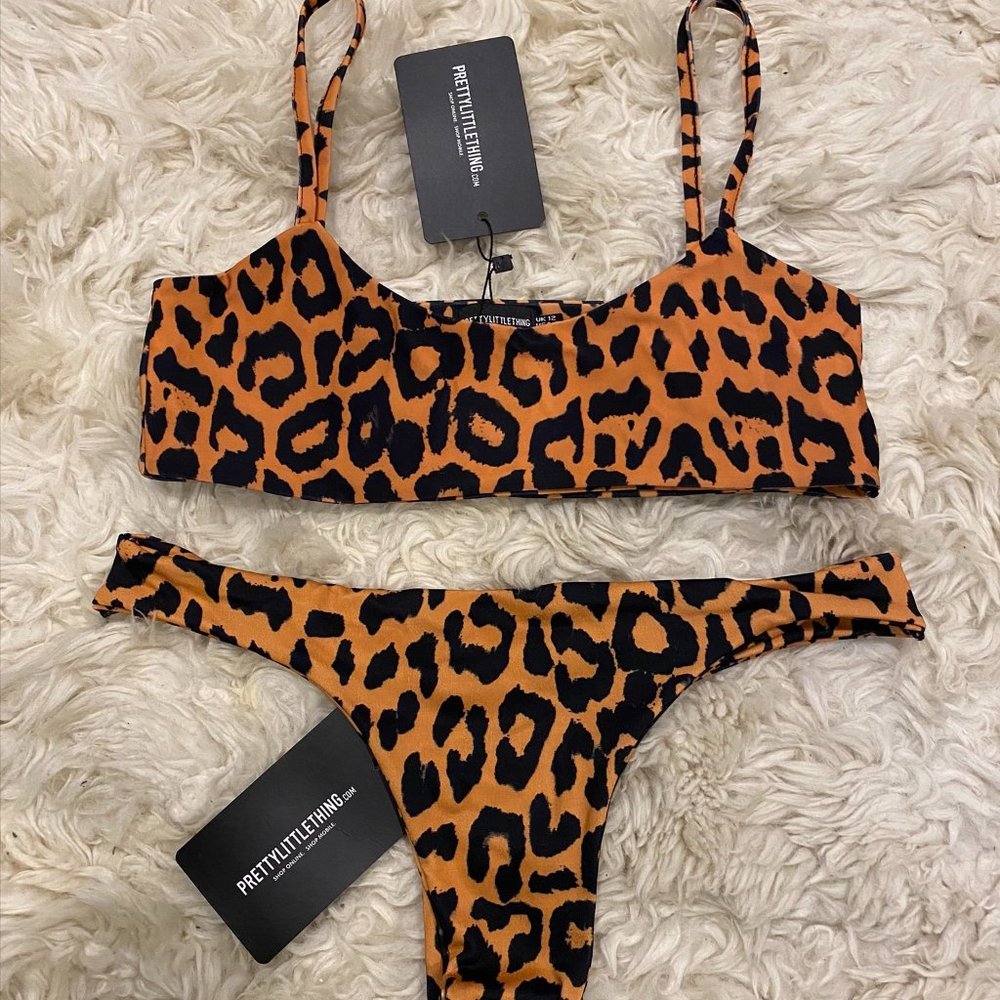 PrettyLittleThing Orange Cheetah Print Bikini Set